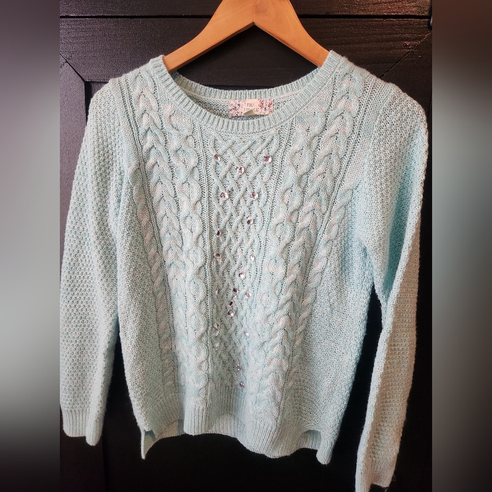 Girls' embellished cable knit mint colored sweater~size XL (16)